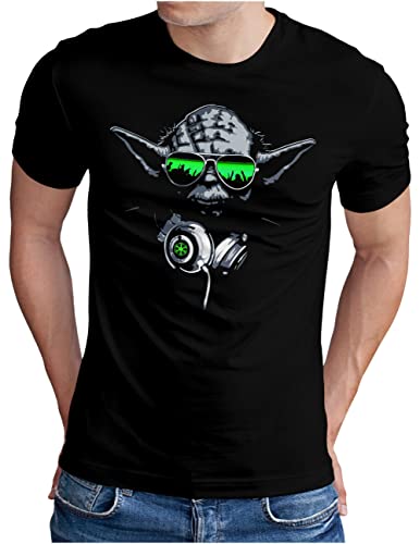 OM3® DJ-YODA T-Shirt | Herren | Deejay Headphones Party Club Music Beat Turntables | Schwarz, L von OM3