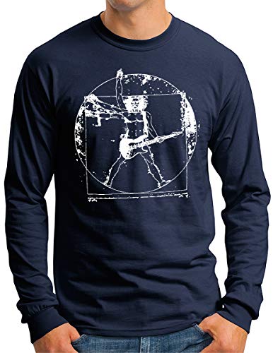 OM3® Da Vinci Rock Langarm Shirt | Herren | Guitar Parody Music Concert | Navy, XL von OM3