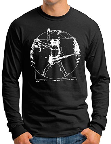 OM3® Da Vinci Rock Langarm Shirt | Herren | Guitar Parody Music Concert | Schwarz, M von OM3