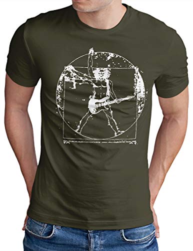 OM3® Da Vinci Rock T-Shirt | Herren | Guitar Parody Music Concert | Oliv-WS, XL von OM3