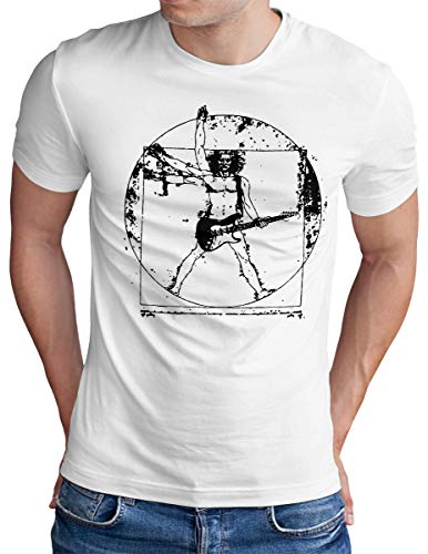 OM3® Da Vinci Rock T-Shirt | Herren | Guitar Parody Music Concert | Weiß, M von OM3