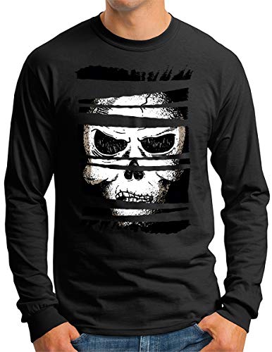 OM3® Dark-Skull Langarm Shirt - Herren - Totenkopf Graphic Design Art - Schwarz, L von OM3