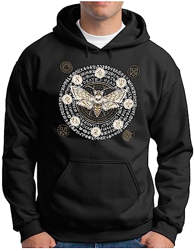 OM3® Death's Head Hawkmoth Hoodie | Herren | Satanismus 666 Occult Totenkopf Motte | Kapuzen-Pullover Schwarz, XL von OM3