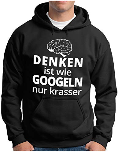 OM3® Denken ist wie Googeln nur krasser Hoodie - Herren - Fun lustiger Spruch Statement - Kapuzen-Pullover Schwarz, M von OM3