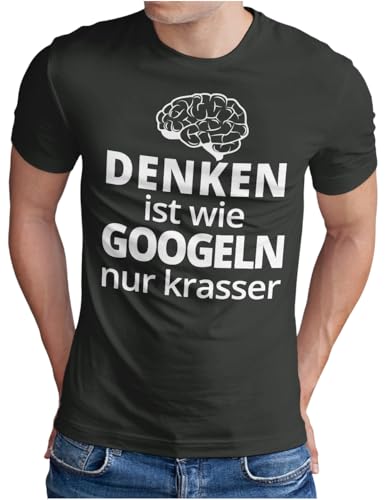 OM3 Denken ist wie Googeln nur krasser T-Shirt - Herren - Fun Slogan lustiger Spruch - Dark Grey, 4XL von OM3