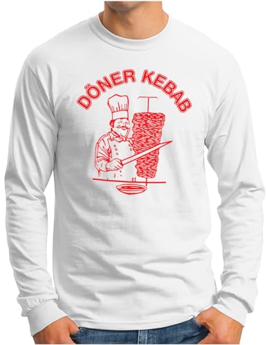 OM3® Döner Kebab Langarm Shirt | Herren | Dönergrill Logo Dönerspieß Fun | Weiß, L von OM3