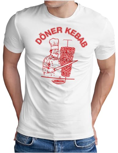 OM3® Döner Kebab T-Shirt - Herren - Dönergrill Logo Dönerspieß Fun - Weiß, XL von OM3