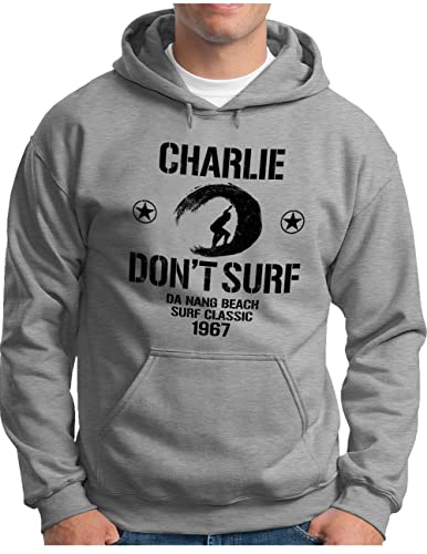 OM3® Don't Surf Charlie Hoodie | Herren | Surf Team Vietnam US Army | Kapuzen-Pullover Grau Meliert, M von OM3