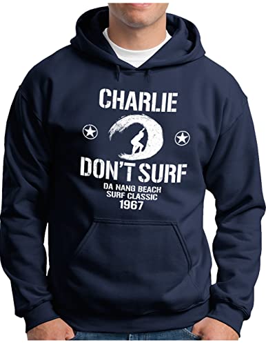 OM3® Don't Surf Charlie Hoodie | Herren | Surf Team Vietnam US Army | Kapuzen-Pullover Navy, L von OM3