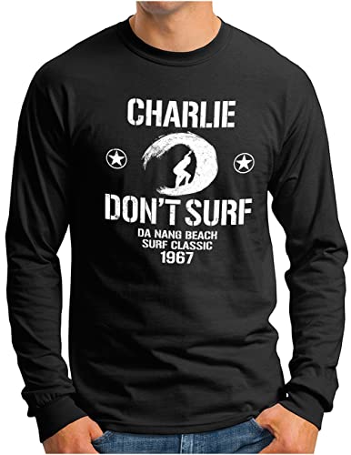 OM3® Don't Surf Charlie Langarm Shirt | Herren | Surf Team Vietnam US Army | Schwarz, XL von OM3