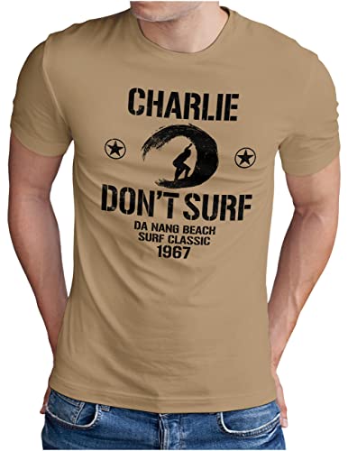 OM3® Don't Surf Charlie T-Shirt | Herren | Surf Team Vietnam US Army | Khaki, 3XL von OM3