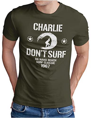 OM3® Don't Surf Charlie T-Shirt | Herren | Surf Team Vietnam US Army | Oliv-WS, XL von OM3