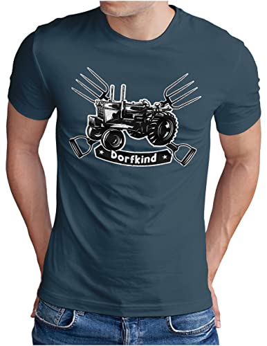 OM3® Dorfkind T-Shirt | Herren | Traktor Kind vom Land Sprüche Statement mit Spruch II | Denim, 4XL von OM3