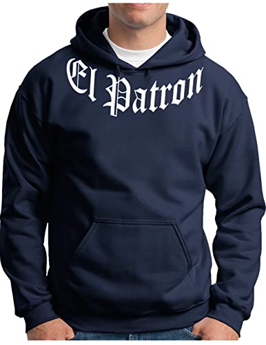 OM3® EL Patron Hoodie | Herren | Drogen Dealer Pablo Cocaine Drug Lord | Kapuzen-Pullover Navy, L von OM3