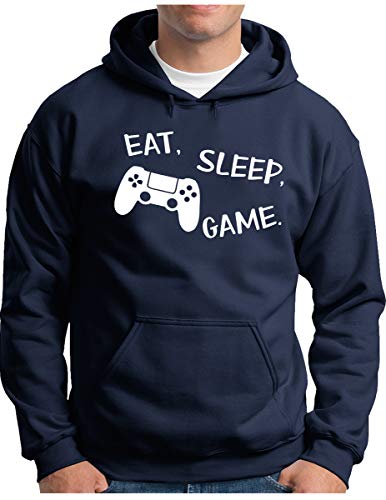 OM3® - Eat Sleep Game - Hoodie - Herren - Video Gamer Zocker - Kapuzen-Pullover Navy, M von OM3