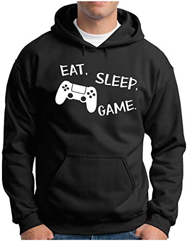 OM3® - Eat Sleep Game - Hoodie - Herren - Video Gamer Zocker - Kapuzen-Pullover Schwarz, L von OM3