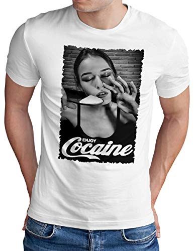 OM3® Enjoy-Cocaine-Bitch T-Shirt - Herren - Kokain Kult Logo Drug Fun - Weiß, 5XL von OM3