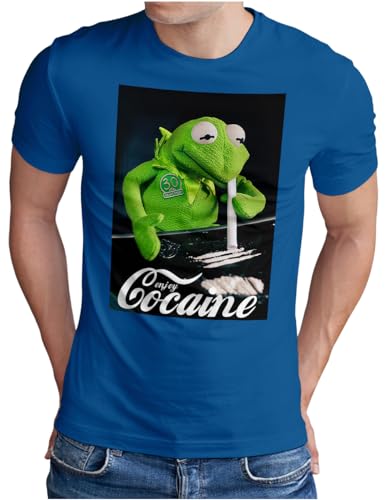 OM3® Enjoy-Cocaine-Frog T-Shirt | Herren | Kokain Kult Logo Drug Fun Graphic Shirt | Royal Blau, L von OM3