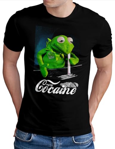 OM3® Enjoy-Cocaine-Frog T-Shirt | Herren | Kokain Kult Logo Drug Fun Graphic Shirt | Schwarz, 5XL von OM3