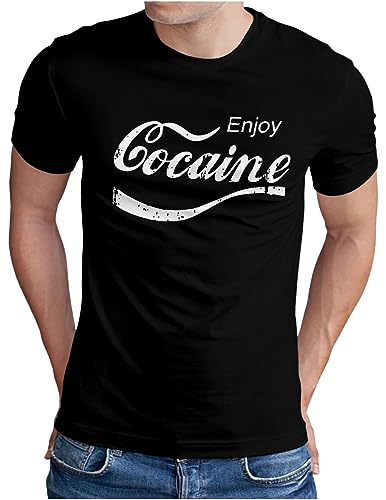 OM3® Parodie Enjoy Weißes Pulver T-Shirt | Herren | Club Party Lustiges Logo | Schwarz, 3XL von OM3