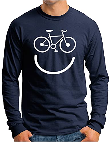 OM3® Fahrrad Langarm Shirt | Herren | Bicycle Smile Fun Bike Happy Radfahrer | Navy, S von OM3