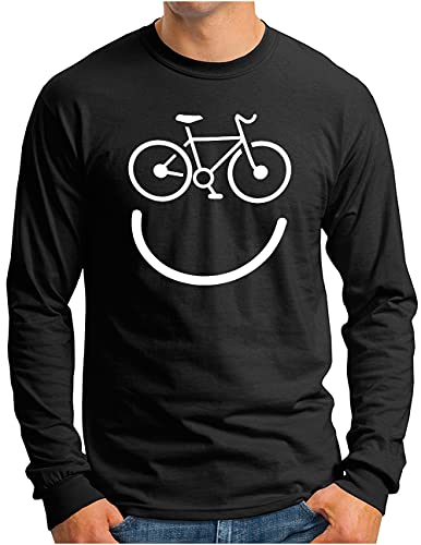 OM3® Fahrrad Langarm Shirt | Herren | Bicycle Smile Fun Bike Happy Radfahrer | Schwarz, L von OM3