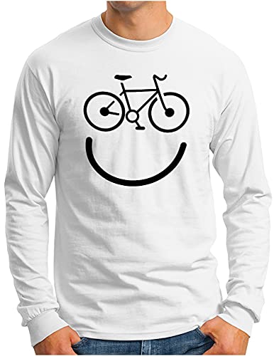 OM3® Fahrrad Langarm Shirt | Herren | Bicycle Smile Fun Bike Happy Radfahrer | Weiß, M von OM3