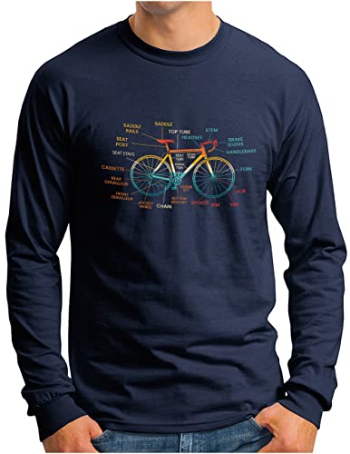 OM3® Fahrrad Langarm Shirt mit Teile Bezeichnungen | Herren | Bicycle Rennrad Bike Parts Radsport | Navy, M von OM3