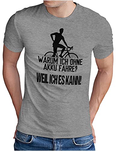 OM3® Fahrrad Ohne Akku Spruch T-Shirt - Herren - Bicycle Cycling Radfahren - Grau Meliert, M von OM3