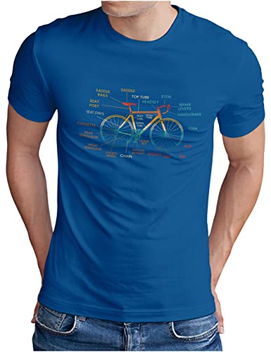 OM3® Fahrrad T-Shirt mit Teile Bezeichnungen | Herren | Bicycle Rennrad Bike Parts Radsport | Blau, L von OM3