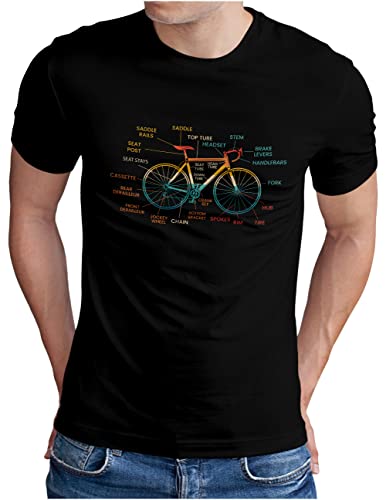 OM3® Fahrrad T-Shirt mit Teile Bezeichnungen | Herren | Bicycle Rennrad Bike Parts Radsport | Schwarz, L von OM3