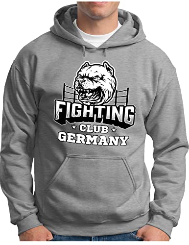 OM3® Fighting Club Germany Hoodie | Herren | Deutschland Boxing Combat Fight | Kapuzen-Pullover Grau Meliert, L von OM3