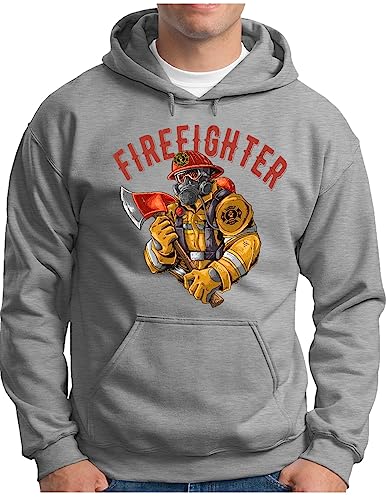 OM3® Firefighter Hoodie | Herren | Feuerwehr Feuerwehrmann Lebensretter II | Kapuzen-Pullover Grau Meliert, L von OM3