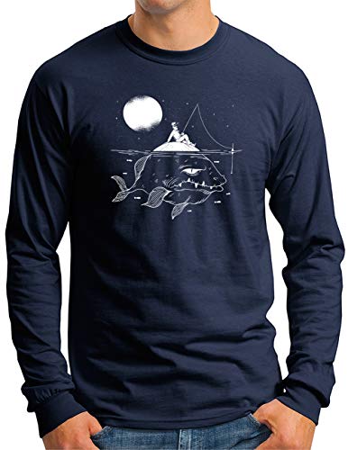 OM3® Fisch Angler Langarm Shirt | Herren | Vollmond Angeln Fischen | Navy, S von OM3