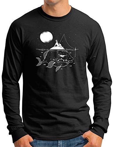 OM3® Fisch Angler Langarm Shirt | Herren | Vollmond Angeln Fischen | Schwarz, 3XL von OM3