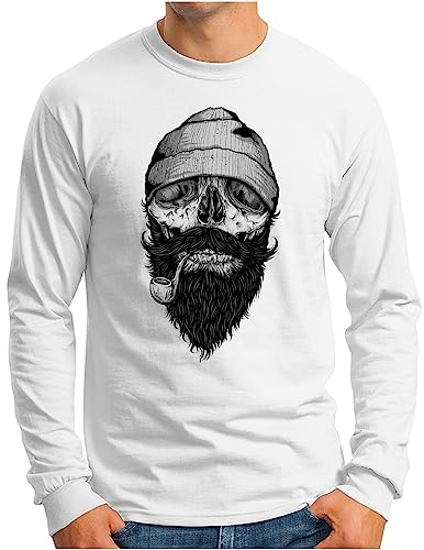 OM3® Fisherman Skull Langarm Shirt | Herren | Sailor Totenkopf Seemann | Weiß, M von OM3