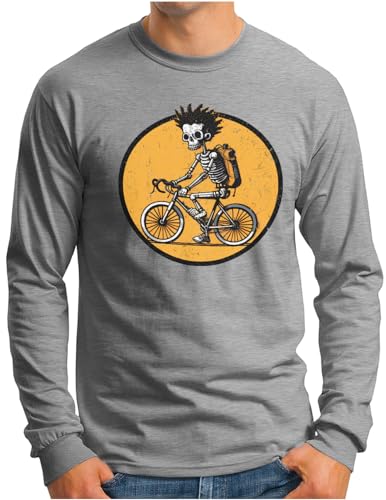 OM3® Funky Retro Fahrrad Langarm Shirt | Herren | Fahrradfahrer Geschenk Vintage Bicycle | Grau Meliert, M von OM3