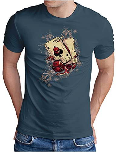 OM3® Gambling-Hell-Skull-Cards T-Shirt | Herren | Las Vegas Poker Casino | Denim, L von OM3