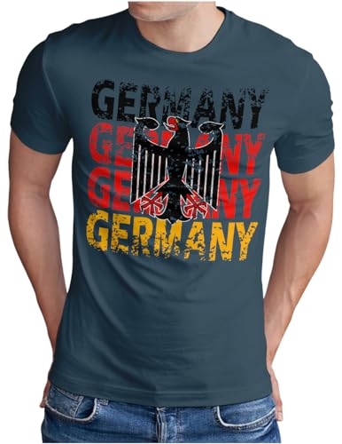 OM3® Germany T-Shirt | Herren | Deutschland Teamshirt Flagge Fussball EM Fanshirt Adler I | Denim, 4XL von OM3