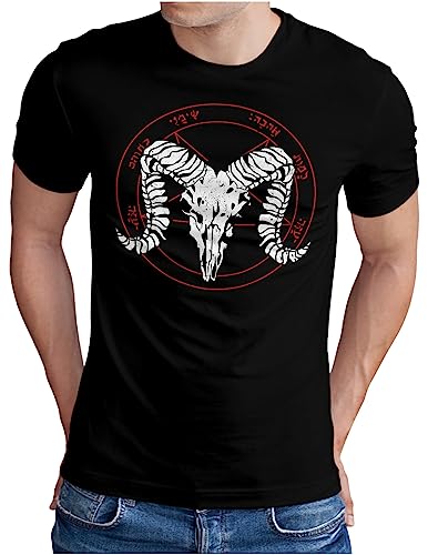 OM3® Goat Skull Baphomet T-Shirt | Herren | Satanismus 666 Ziege Pentagramm Atheist Devil | Schwarz, 4XL von OM3