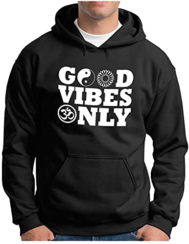 OM3® Good Vibes Only Hoodie | Herren | Positive Mood Slogan Quote | Kapuzen-Pullover Schwarz, M von OM3