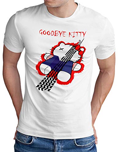 OM3® Goodbye Kitty T-Shirt | Herren | Japan Comic Sarcasm Parody | Weiß, L von OM3