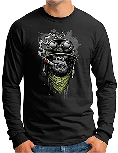 OM3® Gorilla-of-Duty Langarm Shirt | Herren | Smoking Monkey Biker Ape MC Rocker Army (Army) | Schwarz, XXL von OM3