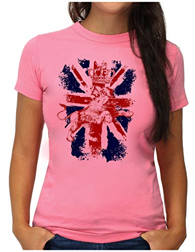 OM3® Great Britain Lion T-Shirt | Damen | British Union Jack Vintage Flag | L, Pink von OM3