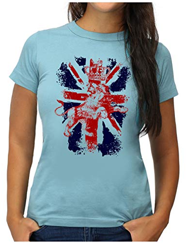 OM3® Great Britain Lion T-Shirt | Damen | British Union Jack Vintage Flag | M, Hellblau von OM3