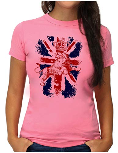OM3® Great Britain Lion T-Shirt - Damen - British Union Jack Vintage Flag - S, Pink von OM3