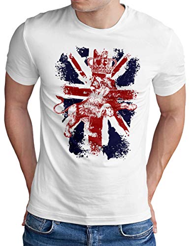 OM3® Great Britain Lion T-Shirt | Herren | British Union Jack Vintage Flag | Weiß, M von OM3