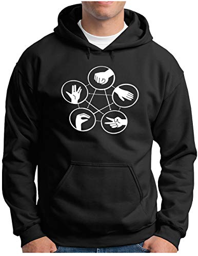 OM3® Hand Signs Big Bang Hoodie | Herren | Rock Paper Scissors Lizard Spock TBBT Nerd | Kapuzen-Pullover Schwarz, XL von OM3