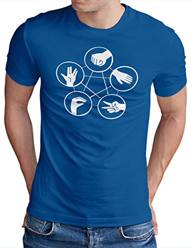 OM3® Hand Signs Big Bang T-Shirt - Herren - Rock Paper Scissors Lizard Spock TBBT Nerd - Royal Blau-WS, XL von OM3