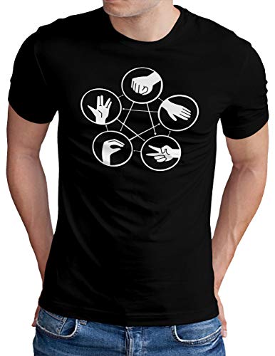 OM3® Hand Signs Big Bang T-Shirt | Herren | Rock Paper Scissors Lizard Spock TBBT Nerd | Schwarz, L von OM3